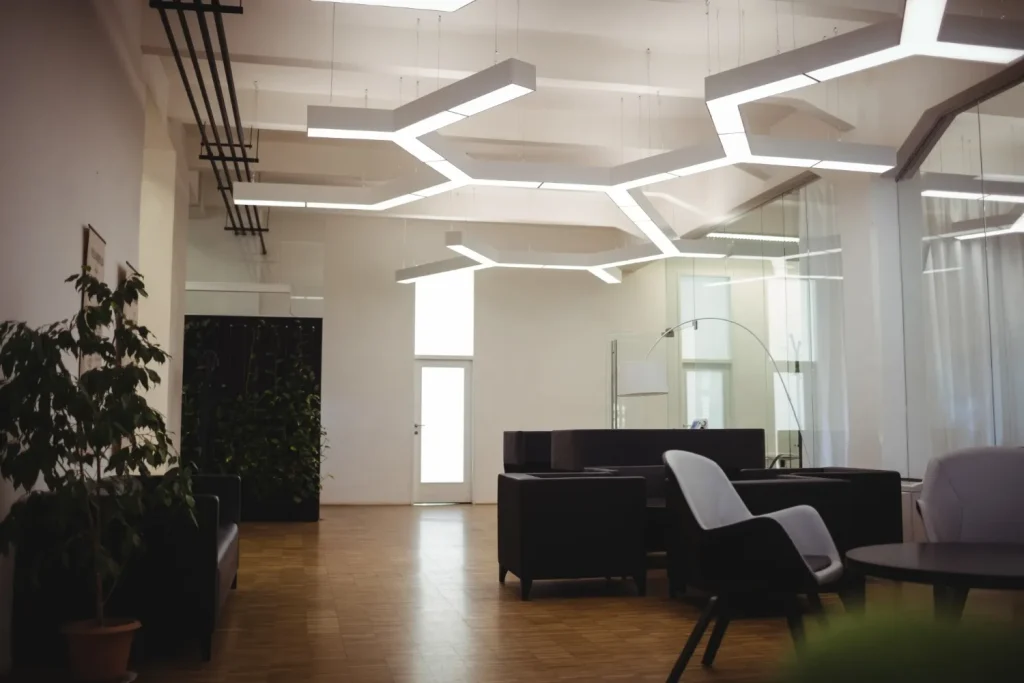 Modern office with high ceilings. Ceiling height is a key factor in calculating the necessary air conditioner sizes