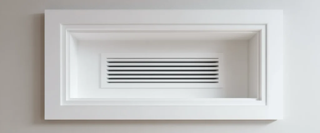 A clean, dust-free HVAC wall vent after a professional AC maintenance tune-up for better air quality