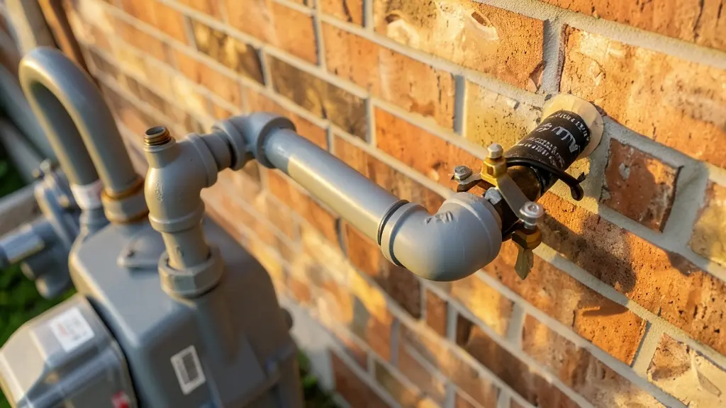 Natural gas meter pipe on the wall