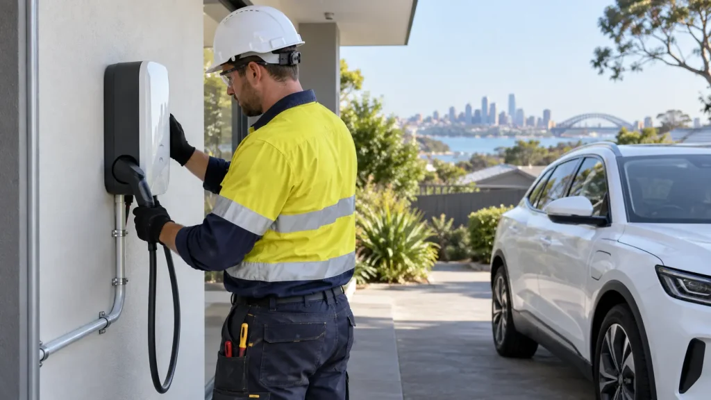 Licensed electrician completing installation