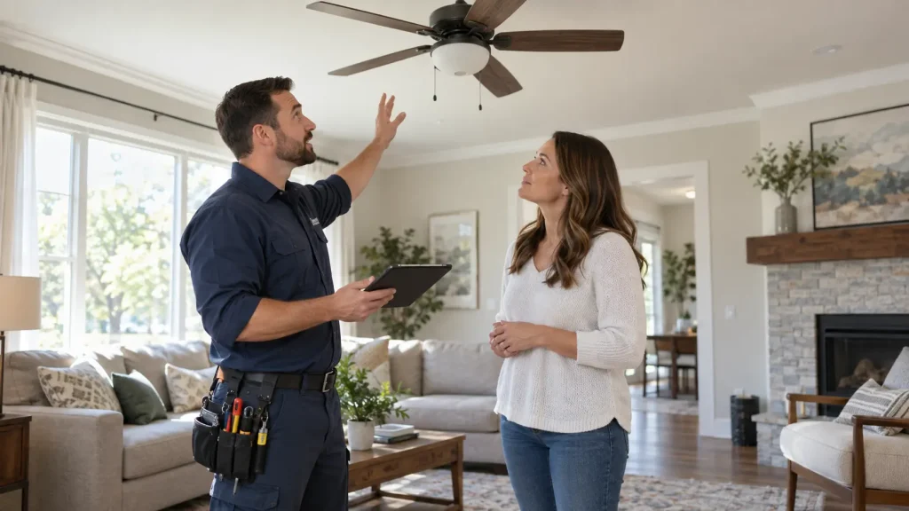What does a professional ceiling fan installation include