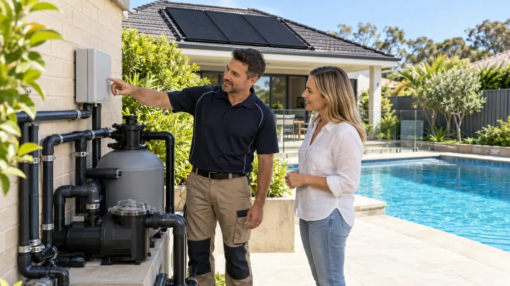 Completed solar pool heating system at a home