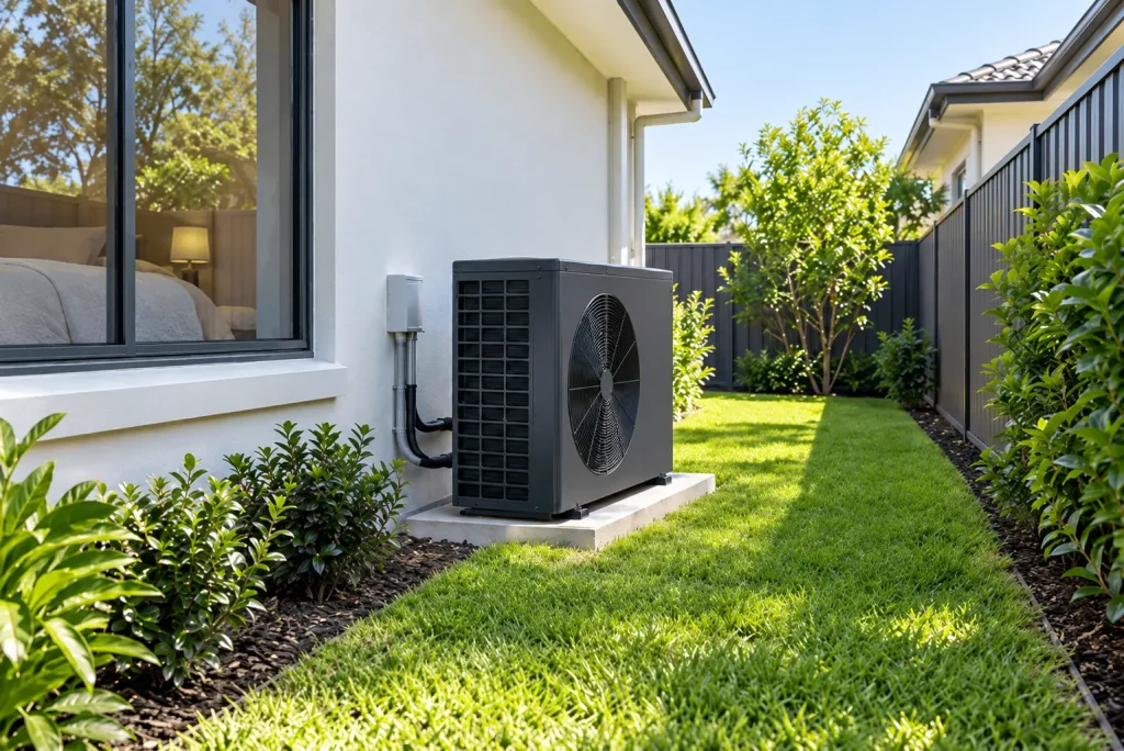 Heat pump placement beside a home
