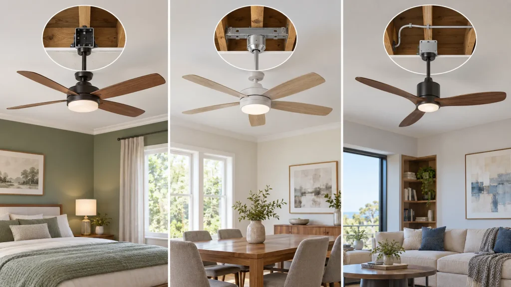 Three ceiling fan installation situations