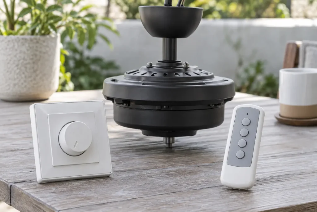 Wall control and remote beside fan components